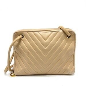 CHANEL Chanel Coco Mark Charm V-Stitch Chevron Bag Handbag 2-Way Lambskin Wom...